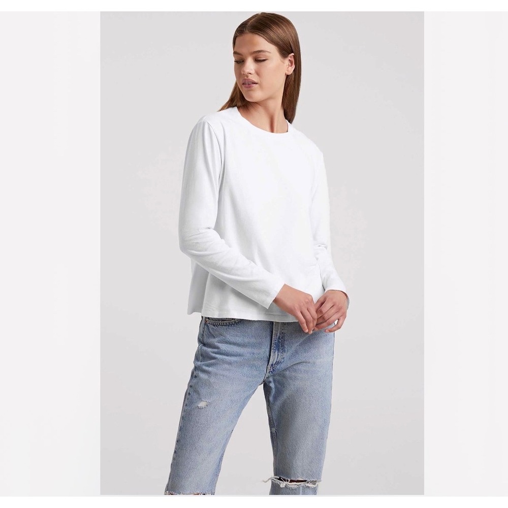 J3 Nuuds Elegant Long Sleeve Crew Neck T-Shirt White Chic Lagenlook S Relaxed Fi